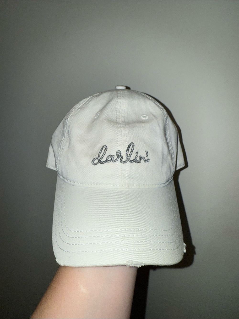 Aerie Off-White Cotton Baseball Hat with Green Logo